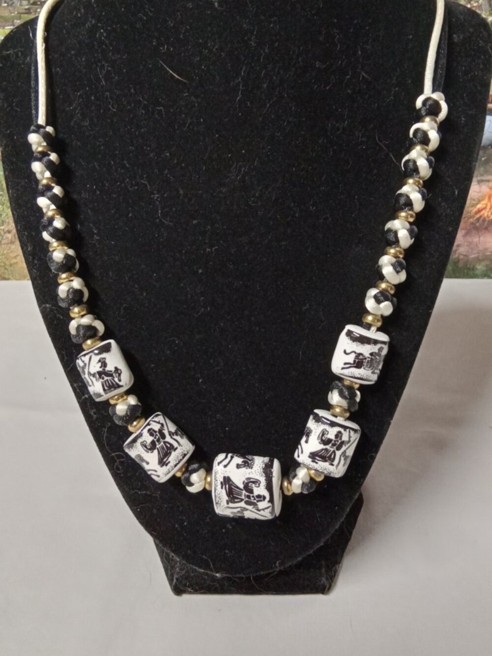 Vintage Black n White Beaded Warrior Necklace